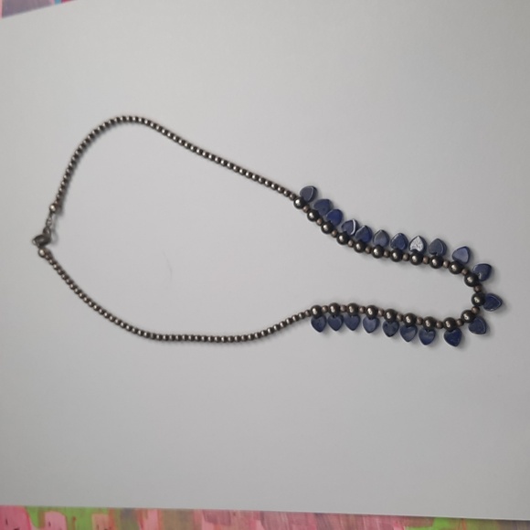 Vintage sterling silver Navajo pearls with heart Lapis stones - Picture 5 of 5